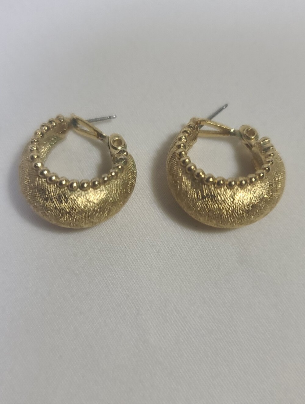 Vintage Monet Brushed Gold Tone Hoop Stud Earrings